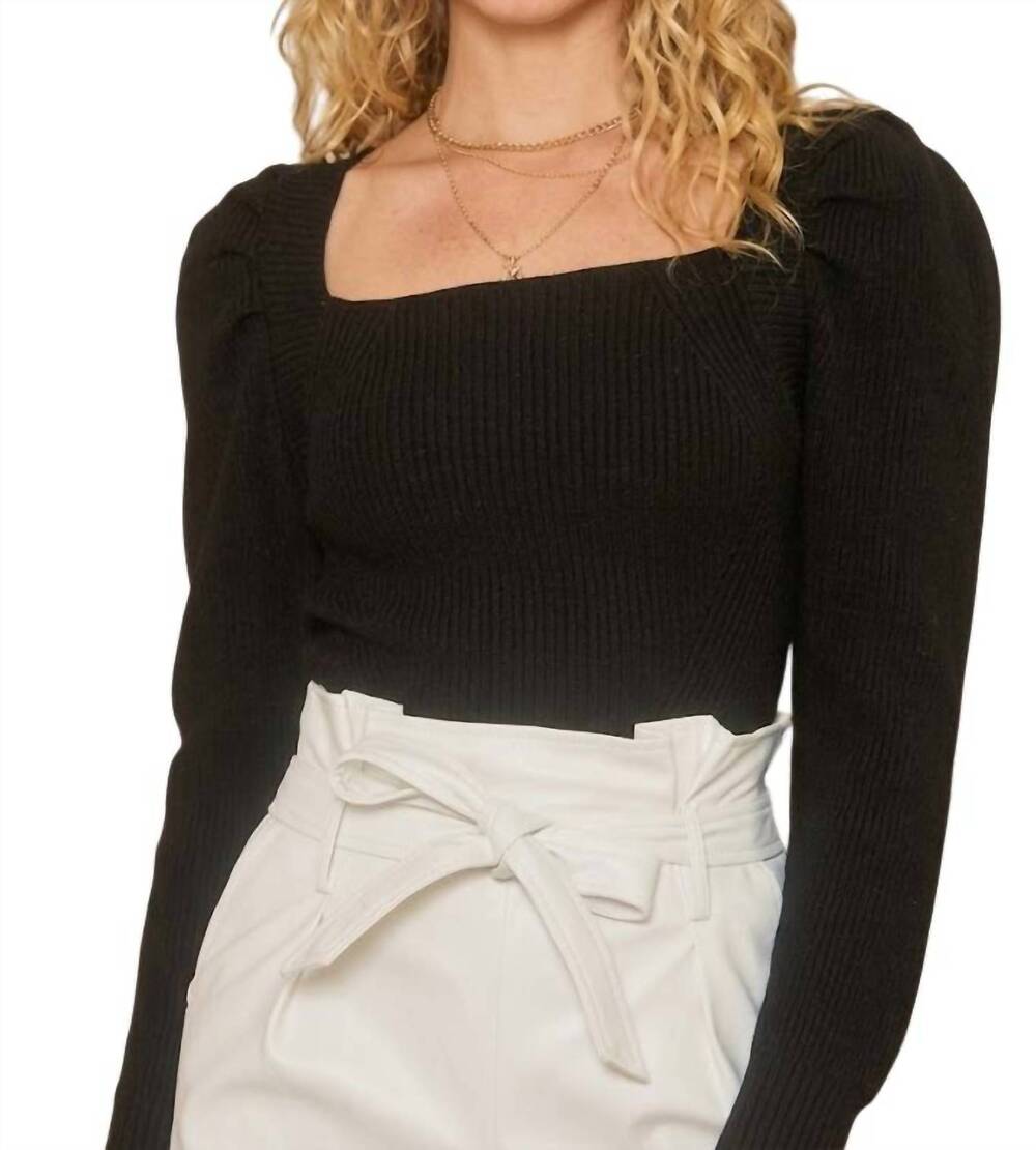 NEW IDEM DITTO puff shoulder back tie sweater top in black